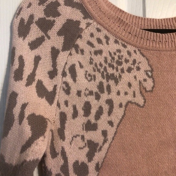BAR III XS Peach Tan Pullover Crewneck Sweater Cheetah Angora Rabbit Hair Cotton - Picture 2 of 5
